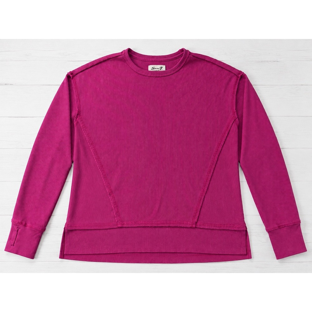 Seven7 Womens Magenta Waffle Knit Thermal Top Long Sleeve Thumbhole Pink M